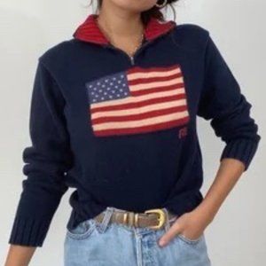Ralph Lauren Quarter-Zip American Flag Sweater, Size S